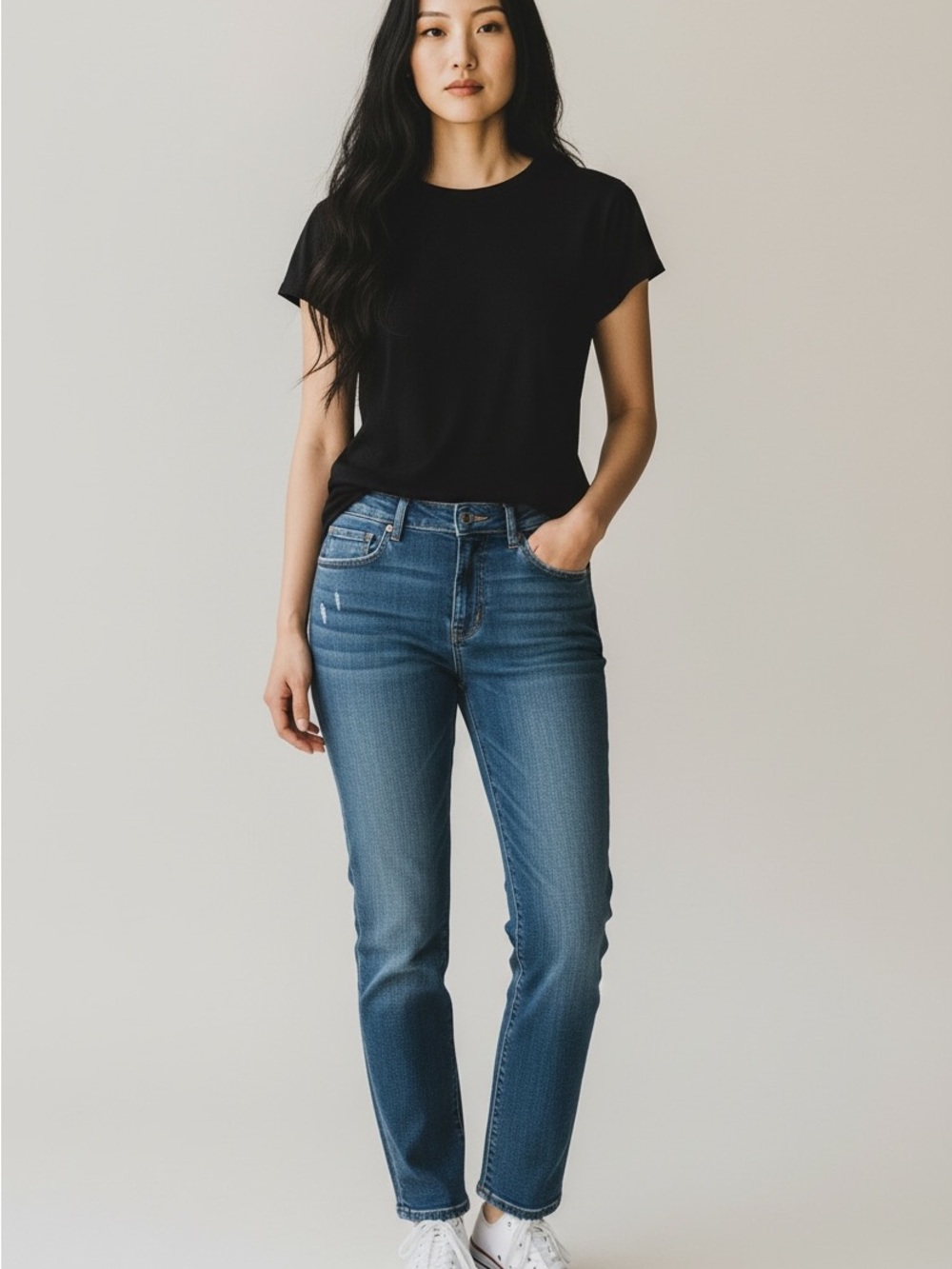 Oliver Logan Straight Leg Mid-Rise Women’s Jeans in Medium Blue